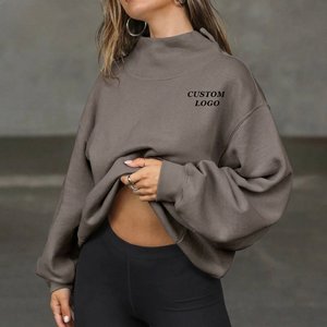 Sweat-shirt surdimensionné pour femme avec logo personnalisé, col roulé, en molleton, à manches longues, broderie, streetwear urbain, pull-over - Product Image 6
