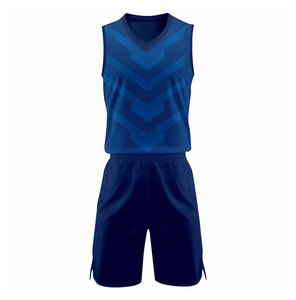 Ensemble maillot de basket sans manches bleu pour homme avec design dégradé rose, débardeur à col en V anti-transpiration et short - Product Image 3