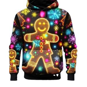 เสื้อผ้าผู้ชายมีฮู้ดแขนยาวแบบสวมหัวเสื้อสเวตเตอร์พิมพ์ลาย3D ไฟต้นไม้ขนมปังขิงเสื้อมีฮู้ดแฟชั่นตลก - Product Image 3