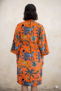 Robe en velours kimono pour femme, col en V, fermeture à cordon, longue, manches longues, imprimé, style élégant, hiver/automne - Product Image 2