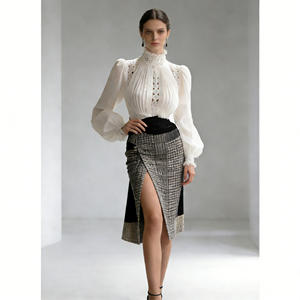 Vente flash sur la chemise blanche à col haut et volants pour femme Temu, manches longues, décorations boutonnées, élégante, pour le bureau, le travail, ou le quotidien. - Product Image 2