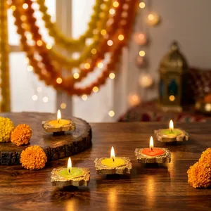 Lámparas de aceite de arcilla terracota con acabado metálico, hechas a mano, tradicionales, para el festival Diwali, decoración del hogar y venta al por mayor. - Product Image 5