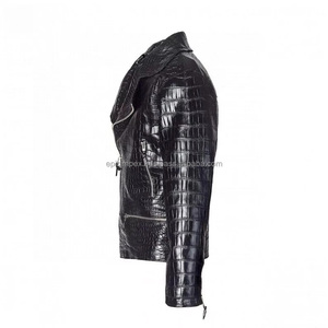 Veste en cuir de crocodile noir fait à la main pour hommes | Vêtements d'extérieur en cuir véritable de luxe | OEM personnalisé ODM disponible - Product Image 3