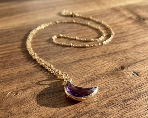 Handmade Platinum Bezel Setting Crescent <b>Moon</b> Amethyst Necklace Natural Purple Gemstone Pendant Minimalist Wedding <b>Crystal</b> - Product Image 5