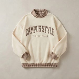 เสื้อสเวตเชิ้ตคอเต่าทรงโอเวอร์ไซส์สุดเทรนดี้ พิมพ์ลายตัวอักษรตามสั่ง ทรงหลวม แฟชั่นเสื้อพูลโอเวอร์ แต่งแถบผ้าลายสก็อตสำหรับฤดูใบไม้ร่วง - Product Image 1
