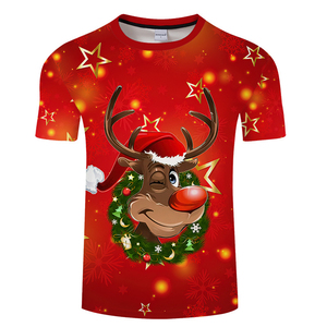 Men's <b>Christmas</b> Santa Claus Regular Sleeve <b>T</b>-<b>Shirt</b> Red O-Neck OEM Custom 100% Cotton Customized Front Logo <b>Plus</b> <b>Size</b> - Product Image 4