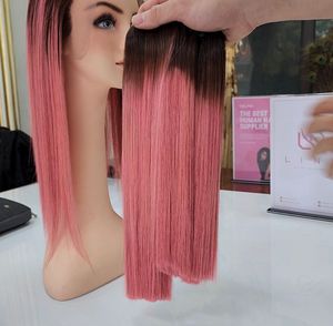 Paquetes y cierre de color rosa liso de hueso | Cabello humano vietnamita súper doble dibujado - Product Image 2