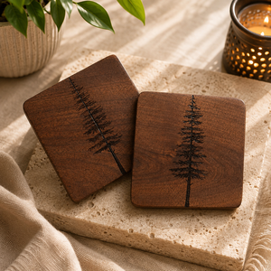 Posavasos de Madera Maciza con Grabado Láser de Pino, Hecho a Mano, Resistente al Calor, Protector de Mesa, Portavasos para Café, Té, Decoración del Hogar - Product Image 1
