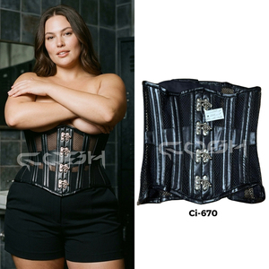Faja Reductora de Cintura de Acero Premium con Cuero Negro y Malla, Estilo Corsé |   Corsé con Cierre Frontal - Product Image 6