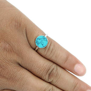Modern Style Natural Round Cut <b>Turquoise</b> Gemstone <b>Ring</b> Crafted From 925 Sterling Silver Wholesale Factory Price Boho Jewelry - Product Image 2