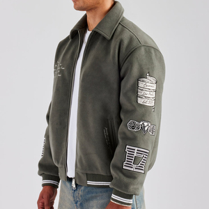 Vestes personnalisées de style universitaire en laine, cuir et coton, coupe-vent, col montant - Product Image 2