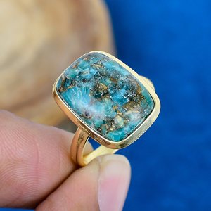 Bague en argent sterling 925 plaqué or 18 carats avec pierre précieuse Amazonite verte naturelle en forme de coussin - Product Image 1