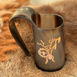 Chope à boire en corne de Viking, taille personnalisée, classique, écologique, jetable, en stock, matériau organique avec poignée, pour bière, hydromel, mariage - Product Image 1