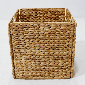 Eco-Friendly Natural Water Hyacinth Handmade Storage <b>Cube</b> Iron Frame Hole Handles Foldable Design for Closet Shelf Organization - Product Image 1