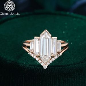 Charm Jewells Geometric Silver Moissanite Classic Engagement <b>Ring</b> Rose Gold Prong Setting IGI Certified Women's Luxury - Product Image 2