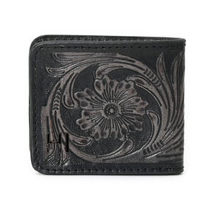 Slim Trifold Genuine <b>Leather</b> Wallet RFID Western Tooled Wallet - Product Image 2