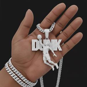 Colgante de jugador de baloncesto Dunk con incrustaciones de diamantes, plata 925, joyería hip hop para hombre, uso diario. - Product Image 1