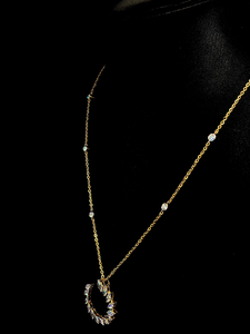Collar de lujo con diamantes redondos en forma de media luna y cadena con engaste de bisel, elegante joyería fina para mujer, regalo de aniversario de bodas. - Product Image 6