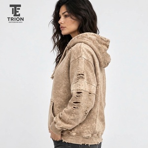 Custom women’s distressed <b>hoodie</b> with a washed finish, oversized silhouette, soft feel, and <b>trendy</b> streetwear appeal for brands - Product Image 2