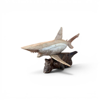 Estatua de Tiburón Blanco Grande Hecha a Mano en Madera, Base de Madera Rústica para Exhibición en Mesa, Decoración Náutica Marina para el Hogar