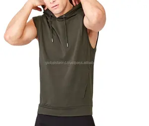 Custom Green pullover sleeveless hoodie for men