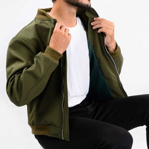 Blouson bomber long vert olive pour homme, décontracté, avec fermeture boutonnée, patchwork, couleur unie, en polyester, coupe classique, automne - Product Image 6