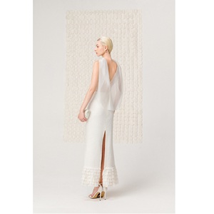 Wholesale <b>Women</b> Office Skirt Embellished EMBELLISHED MIDI SKIRT Premium <b>Linen</b> Midi Pencil Handcrafted Frayed Detailing Skirt <b>Set</b> - Product Image 3