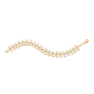 Solid <b>Real</b> Gold Plated Leaf <b>Crystal</b> Bracelet Marquise Cut Women's Classic Chain Link Jewelry Wedding Style - Product Image 1