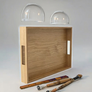 Plateau de service en bois fabriqué à la main avec poignées dorées, parfait pour le petit-déjeuner au lit, l'affichage de la table basse ou le divertissement. - Product Image 3