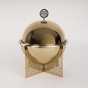 Casserole ronde en métal islamique de luxe avec couvercle en dôme poli, réchauffeur de nourriture isolé pour la maison, les hôtels et la restauration - Product Image 4