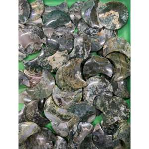 Indonesian Natural Green Moss Agate Moon Cabochon 4x2 cm Polished Loose Gemstone for Jewelry Making and <b>Craft</b> Use - Product Image 6