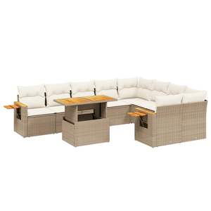 Conjunto de Sofás de Jardín de Ratán PE Beige con Acero con Recubrimiento en Polvo y Madera de Acacia, Muebles de Exterior de Alta Calidad - Product Image 2