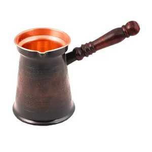 Cafetière turque en cuivre Cezve, motif géométrique vintage, Ibrik, cafetière à poser sur le poêle avec poignée en bois noir incrustée - Product Image 3
