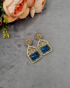 Boucles d'oreilles pendantes en pierre précieuse taillée radiant, plaqué or antique, pour réceptions et fêtes, bijoux pour femmes, fabricant - Product Image 1