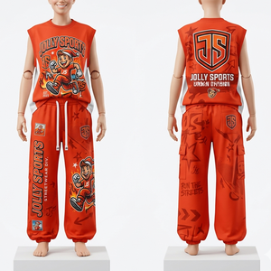 ชุดเสื้อยืดแขนกุดผ้าคอตตอนผสม 240 GSM สีชมพูอมเทา พร้อมกางเกงคาร์โก้ กระเป๋าแบบแผง  รับสกรีนโลโก้ ชุดเซ็ตสำหรับผู้หญิง - Product Image 2