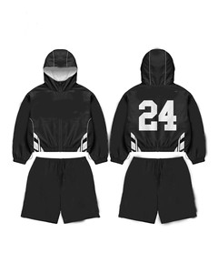 ZAINI Men's Winter Hooded Windbreaker Short <b>Set</b> Polyester/Nylon <b>Knitted</b> Fabric Quick Dry Embroidered Front Logo (Silk Screen) - Product Image 1