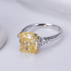 <b>Cushion</b> Cut Vivid Yellow Three Stone Lab Grown Diamond <b>Ring</b> in 14K White Gold Diamond <b>Ring</b> with IGI Certified & VVS Clarity - Product Image 4
