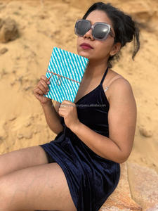 Nouveau vrai tissu de couverture rigide fait à la main journaux de fermeture de fil sécurisé Boho Vintage couverture colorée non doublée journaux intimes en feuilles recyclées - Product Image 2