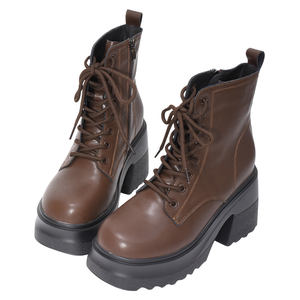 Bottines à plateforme en cuir véritable pour femmes Ann'S, fermeture éclair, talon épais, semelle épaisse, doublure rembourrée, style streetwear - Product Image 3