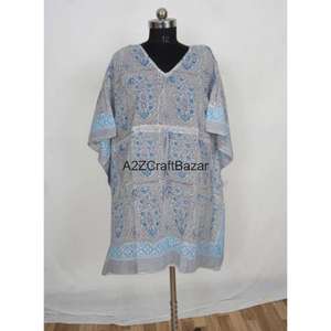 Vestido Kaftán Midi de Algodón 100% Hecho a Mano para Mujer, Romántico, Vintage, con Estampado Floral, Cuello en V, Manga Corta, Ecológico y Transpirable - Product Image 3