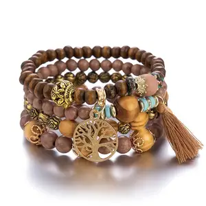 Bestone Offre spéciale Ensembles de bracelets de bohême perles ajustables personnalisés Bracelets en bois