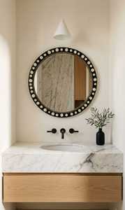 Rectangular <b>Framed</b> Bone Inlay Modern Wall Mirror with Beaded Edge for Wedding and Bathroom Decorative Glass Surface - Product Image 2