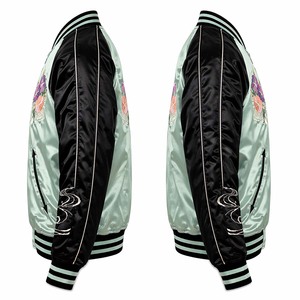 Chaqueta Bomber Sukajan Japonesa Reversible Personalizada al por Mayor, Satén Color Menta con Bordado de Koi y Flores - Product Image 4