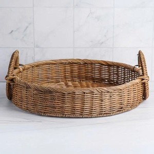 Ensemble de plateaux ronds en rotin polyvalents avec poignées, paniers de service faits à la main pour le petit-déjeuner et la décoration intérieure - Product Image 3