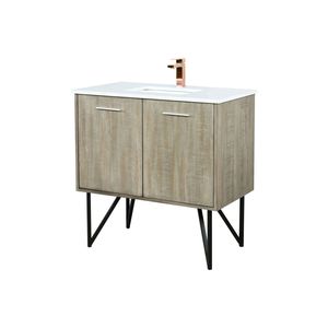 Mueble de baño rústico de acacia con 36 pulgadas Ancho x 20 pulgadas Juego de Muebles de Baño de 36 Pulgadas con Encimera de Mármol Cultivado y Grifo en Oro Rosa - Product Image 3