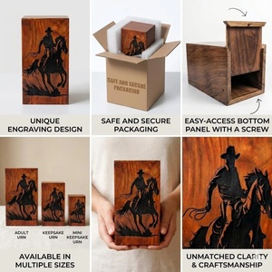 Engraved Western Cowboy Wooden Cremation Urn Eco-Friendly Durable Design-Rustic Rosewood <b>Memorial</b> <b>Box</b> 220 Cubic Inch Capacity - Product Image 6