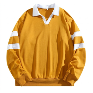 Camiseta de Punto Personalizada a la Moda para Hombre, Color Mostaza y Blanco, Estilo Vintage, Manga Larga, Transpirable, de Secado Rápido, Corte Holgado, para Otoño e Invierno - Product Image 1