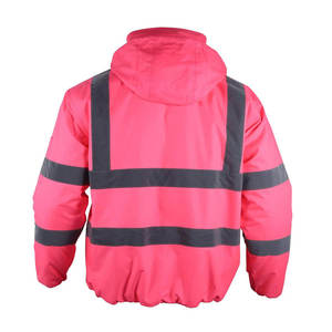 FALCON ENTERPRISES Men's High Visibility Eco-Friendly Windproof <b>Pink</b> Hooded Puffer <b>Jacket</b> Reflective Stripes <b>Waterproof</b> Winter - Product Image 6