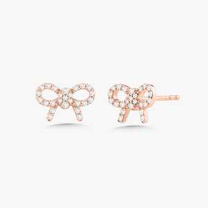 Boucles d'oreilles clous nœud papillon en diamant, vente en gros, or massif 14K, pavé rond, mignonnes pour bébé fille, avec fermoir poussoir, minimalistes, pour usage quotidien - Product Image 3