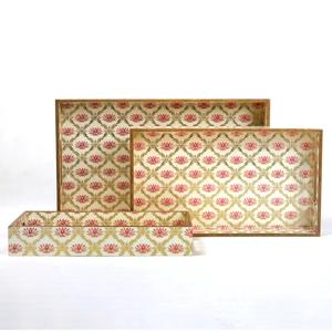 Platos Decorativos con Estampado de Loto Rosa y Damasco Dorado, Bandejas Rectangulares de Madera para Servir, Venta al Por Mayor para Pedidos al Mayoreo - Product Image 4